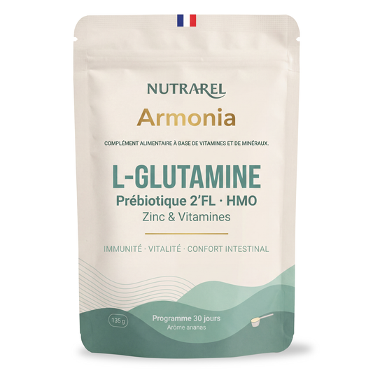 Armonia Nutrarel — confort intestinal, microbiote équilibré, vitalité retrouvée et immunité renforcée grâce à la L-Glutamine, 2'-Fucosyllactose et Vitamines