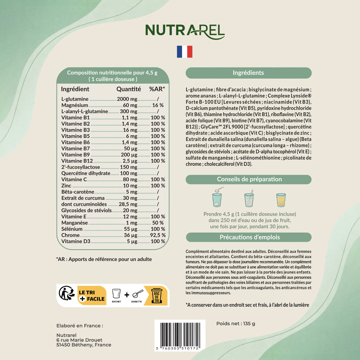 Tableau de composition nutritionnelle d’Armonia par dose journalière