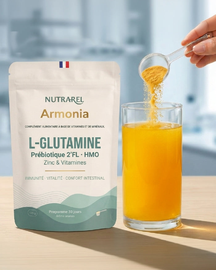 Sachet Armonia, cuillère doseuse et verre préparé